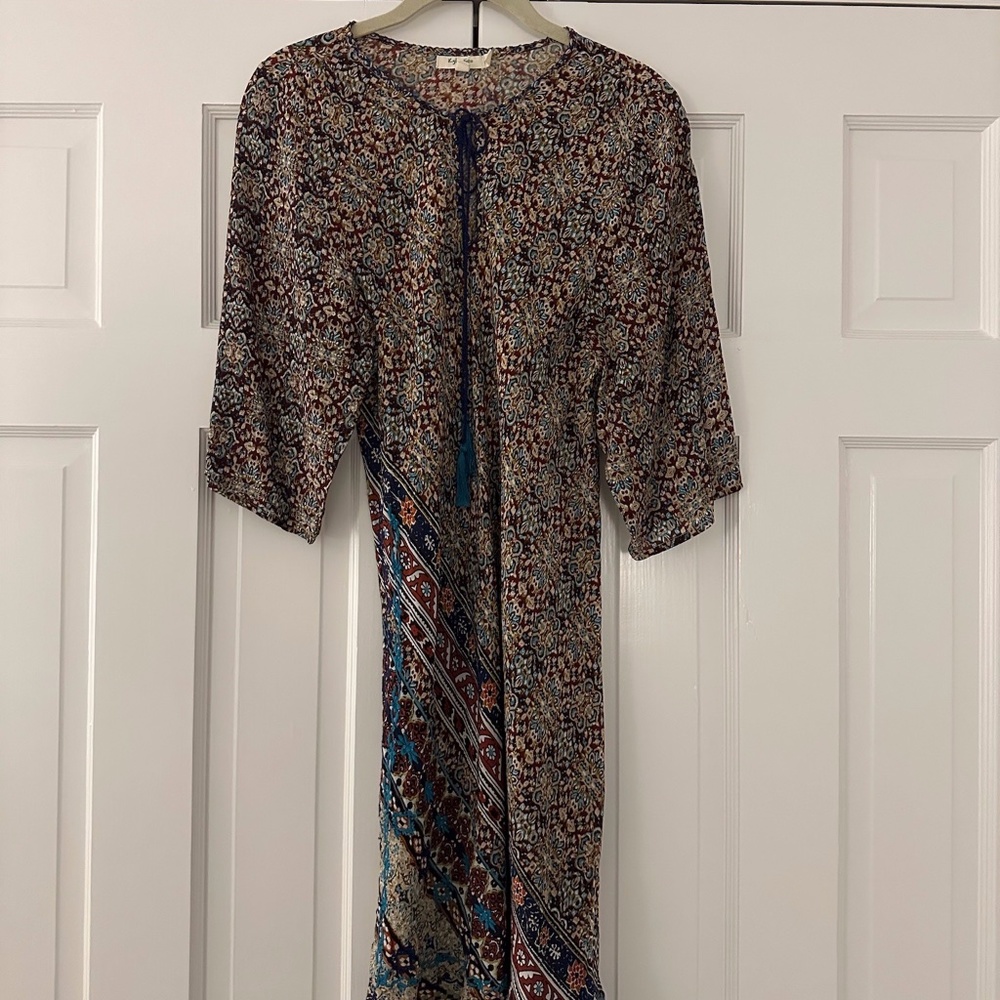 Kyla Seo Anthropologie Womens Multicolored Floral Boho Long Tunic Dress Sz XS